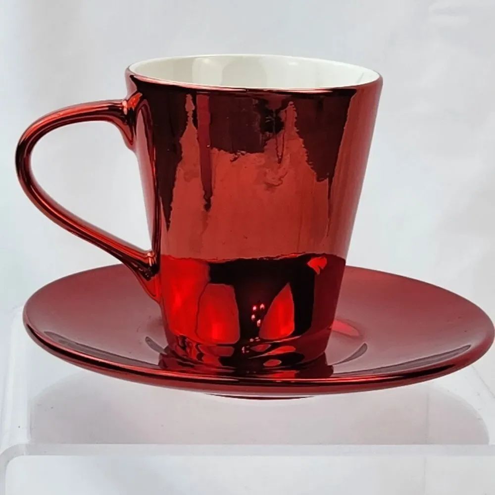 🔹️NWT Starbucks Metallic Red Espresso 3oz Cup & Saucer Set